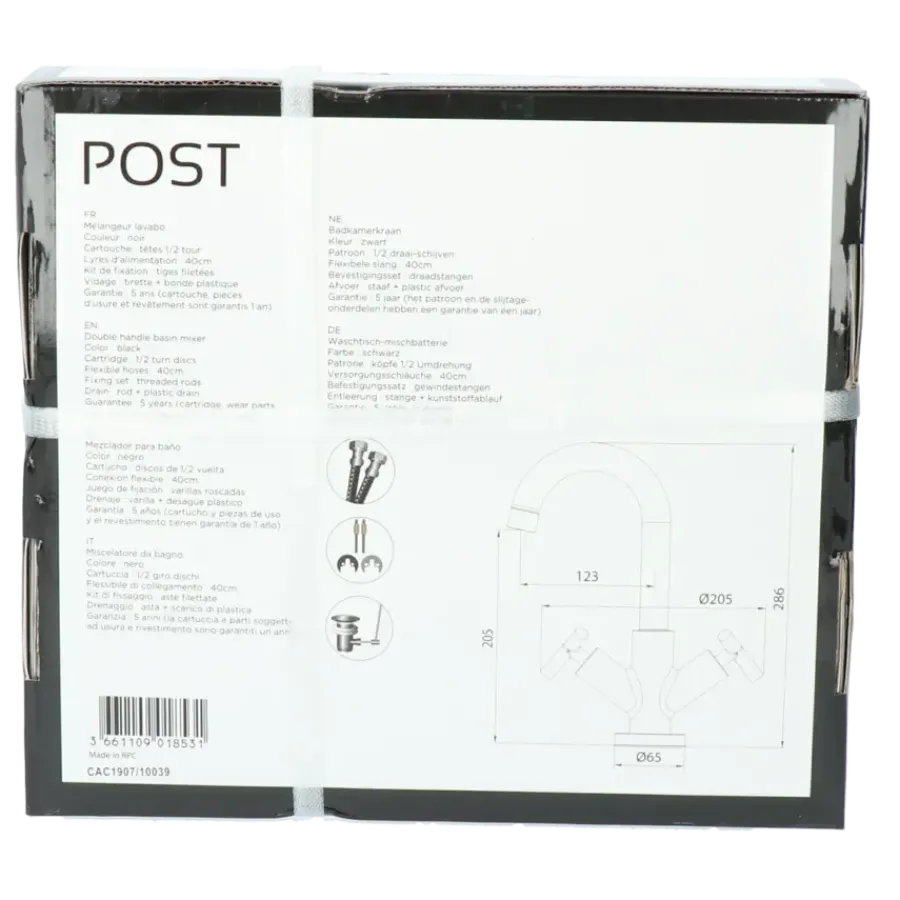 Absolut Post 2-knops wastafelkraan Zwart