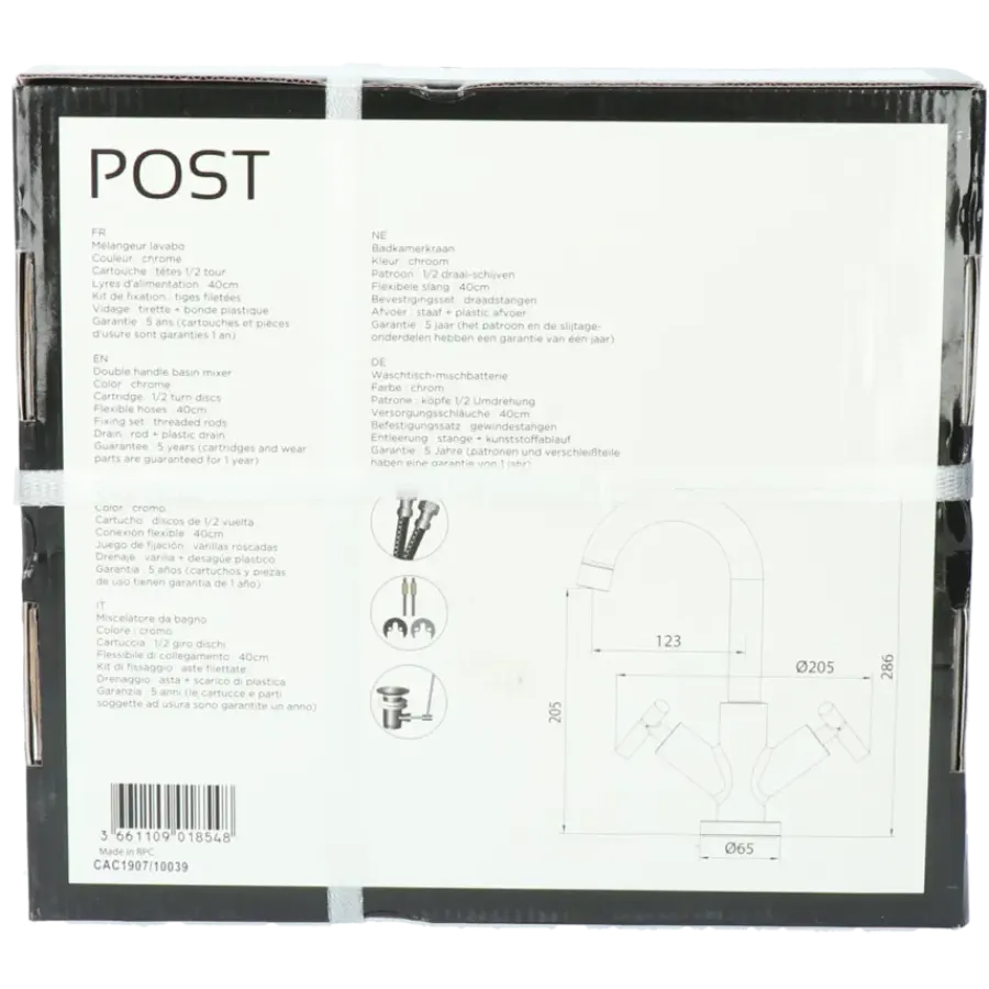 Absolut Post 2-knops wastafelkraan Zwart