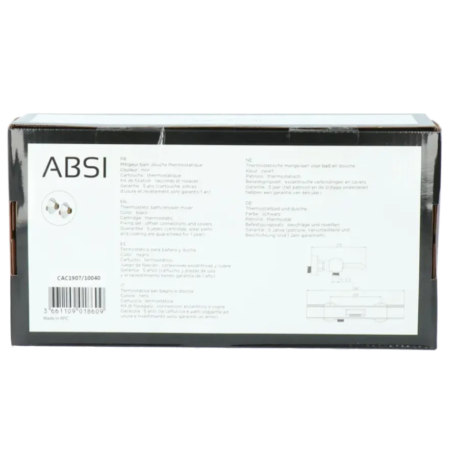 Absolut thermostatische badkraan Absi zwart 15 cm