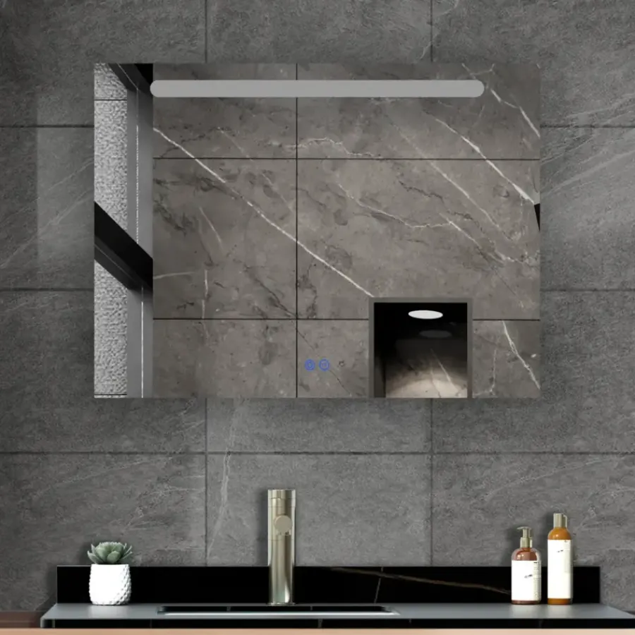 Atlantic badkamerspiegel Delon met verlichting rechthoek 60 x 80 cm chroom