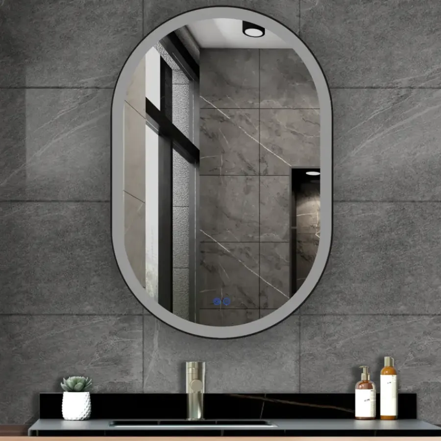 Atlantic badkamerspiegel Dona met verlichting ovaal 90 x 60 cm chroom - met zwarte aluminium rand