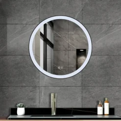 Atlantic badkamerspiegel Janessa met verlichting rond ø 60 cm chroom - met zwarte aluminium rand