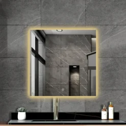 Atlantic badkamerspiegel Macy met verlichting vierkant 60 x 60 cm chroom