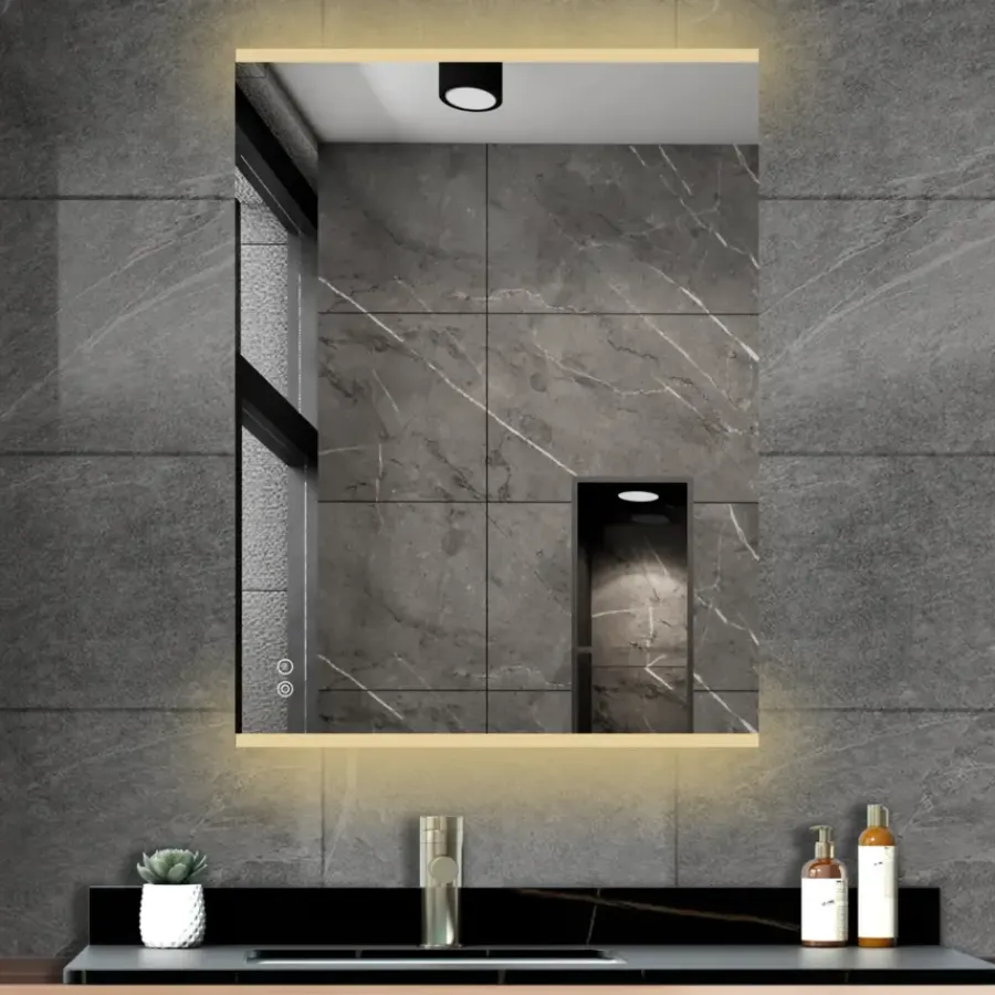 Atlantic badkamerspiegel Taylan met verlichting rechthoek 60 x 80 cm chroom