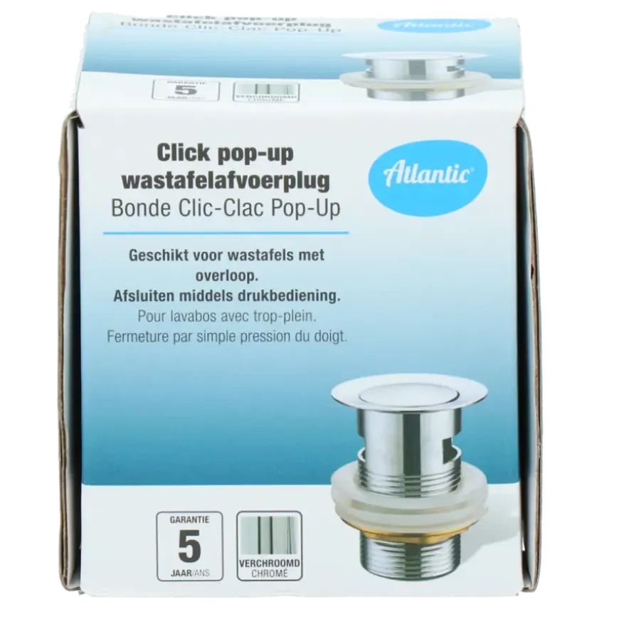 Atlantic Click pop-up wastafelafvoerplug Chroom