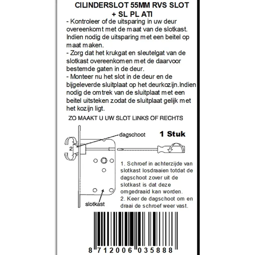 ATZ Insteekslot cilinderslot met RVS voorplaat Doorn 50mm PC 55mm