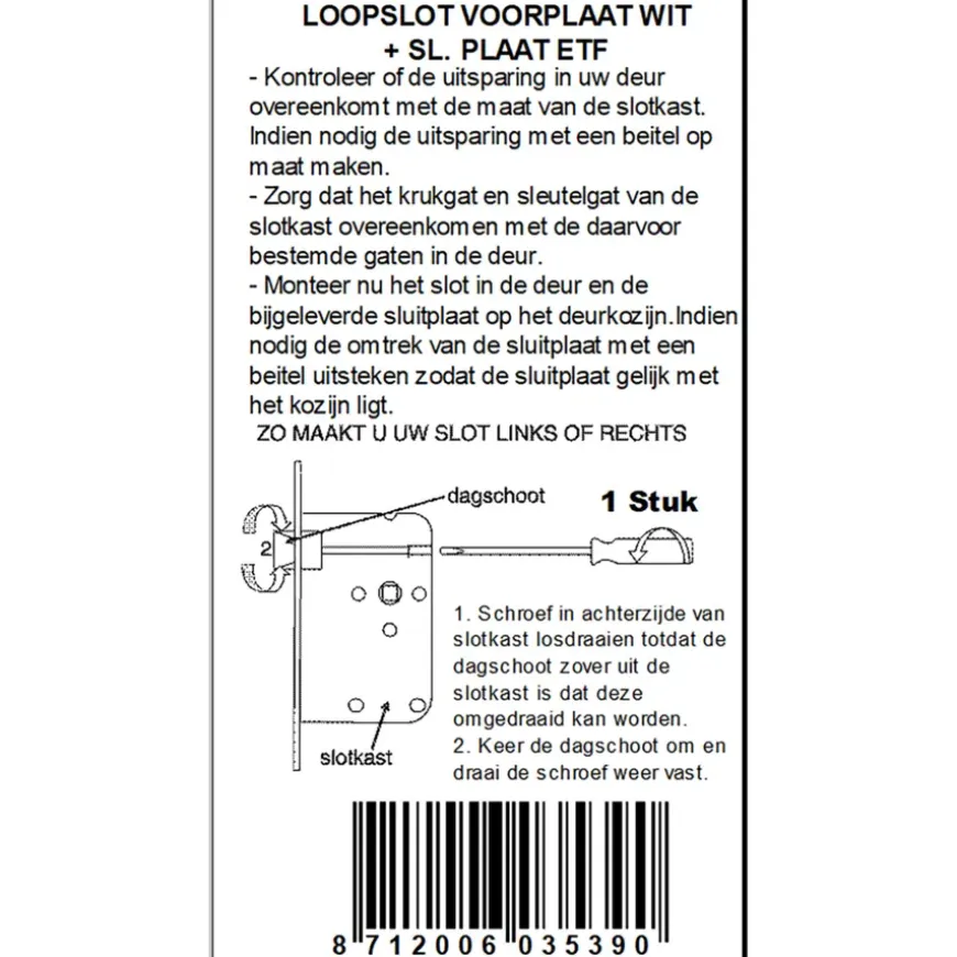 ATZ Insteekslot loopslot met witte voorplaat Doorn 50mm