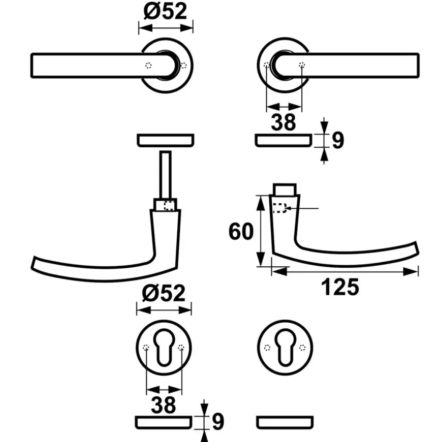 AXA deurkrukset Curve Blok aluminium rozet met cilinderplaat