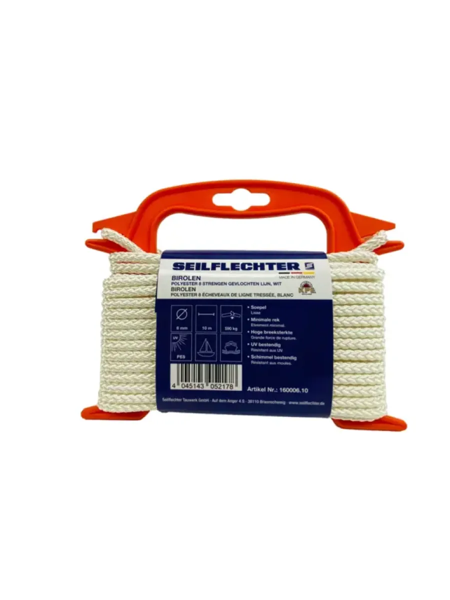 Seilflechter BIROLEN LIJN 6MM 8ST GEVL.POLY WIT 10MTR