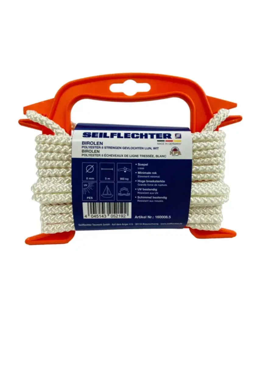 Seilflechter BIROLEN LIJN 8MM 8ST GEVL.POLY WIT 5MTR