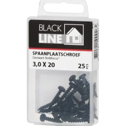 Blackline spaanplaatschroef zwart TX-10 3.0x20 mm 25 stuks