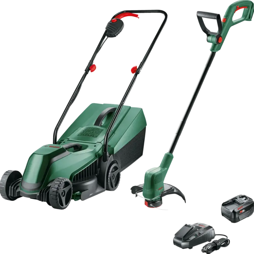 Bosch 18V grasmaaier EasyMower + trimmer EasyGrassCut (incl. 4.0Ah accu + lader)
