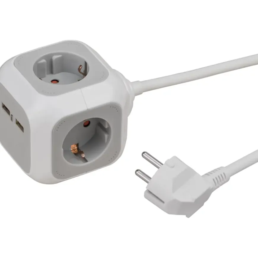 Brennenstuhl Stekkerblok 4-voudig + 2 USB Grijs 1,4 Meter
