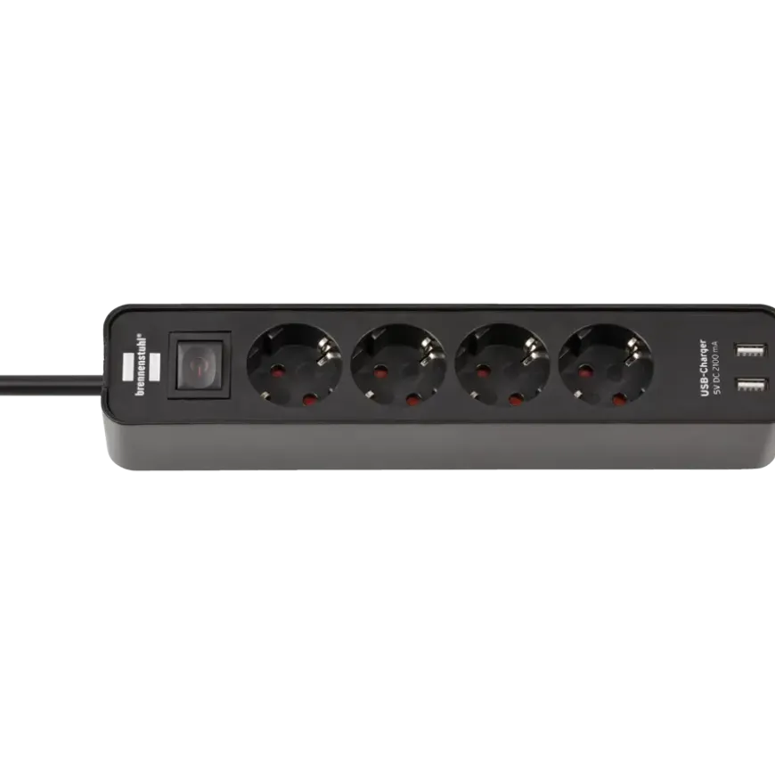 Brennenstuhl stekkerdoos 4-voudig met 2 USB-aansluitingen en schakelaar zwart 1,5 meter