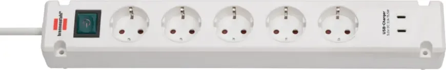 Brennenstuhl Stekkerdoos 5-voudig + 2 USB-C 3 Meter Wit
