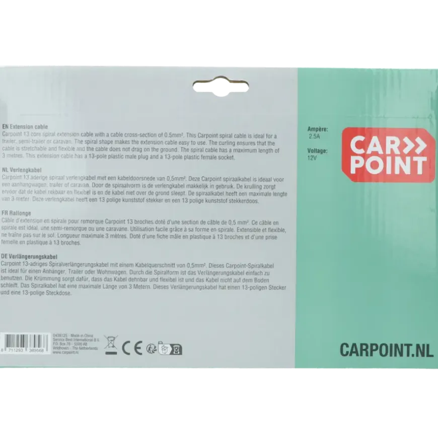 Carpoint spiraal trailer verlengkabel 13p - 13p stekker/stekkerdoos