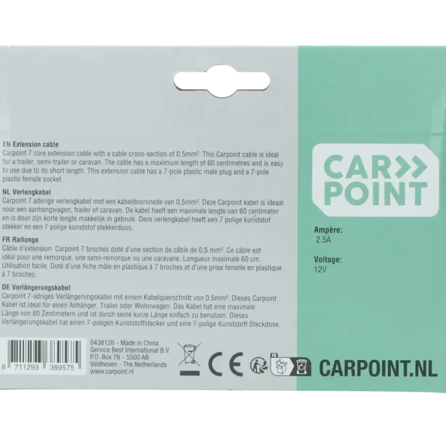 Carpoint trailer verlengkabel 7p stekker - 7p stekkerdoos