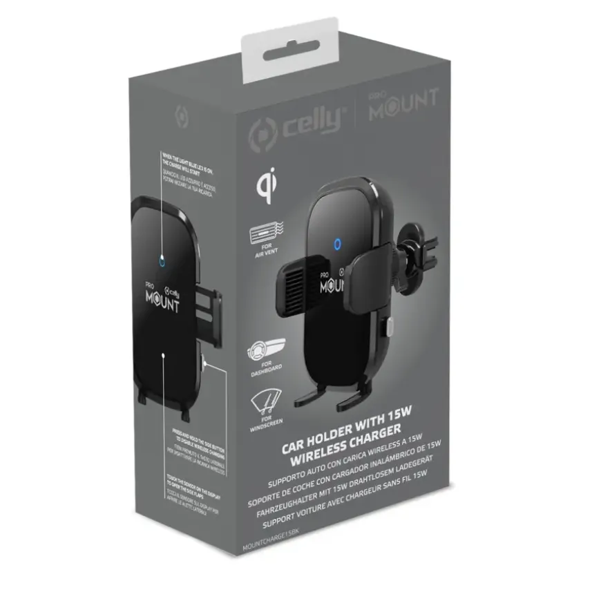 Celly draadloze telefoon oplader / houder MountCharge 15W BK