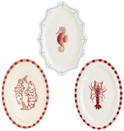 Geen Dienblad ovaal rood 3 assorti - l44xb30xh3cm