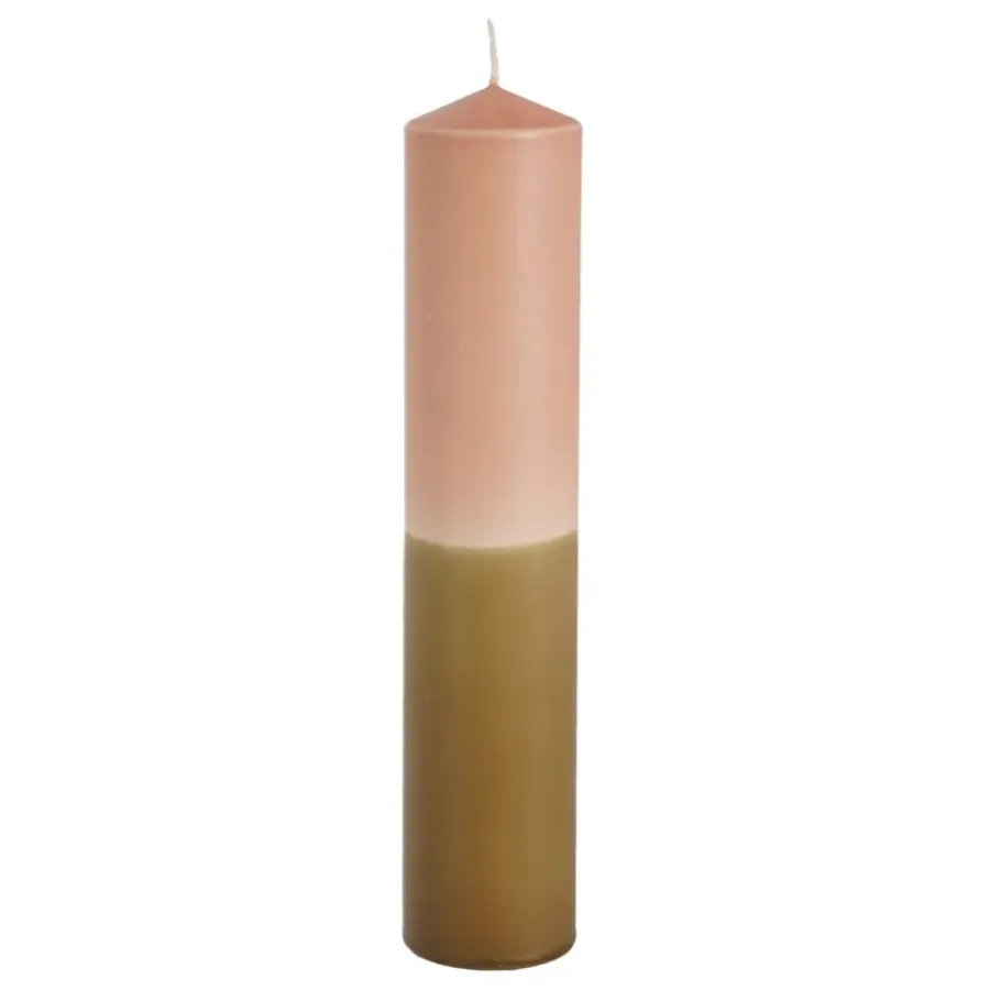 Geen Dip-dye kaars stearine roze bruin- h25xd5cm