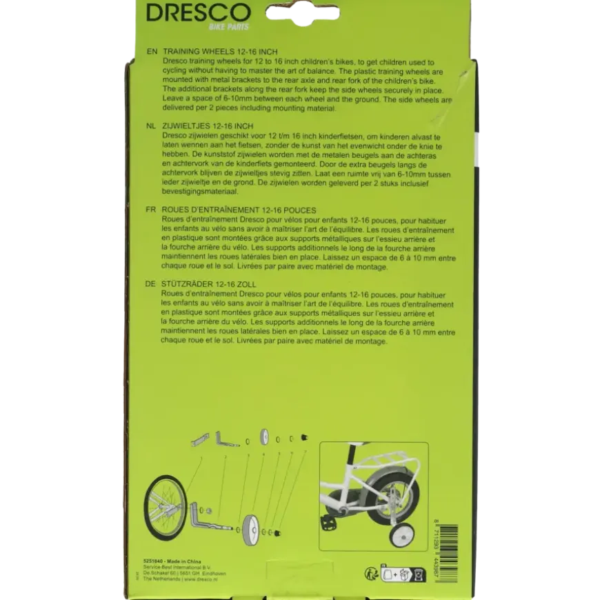 Dresco zijwieltjes 12-16''