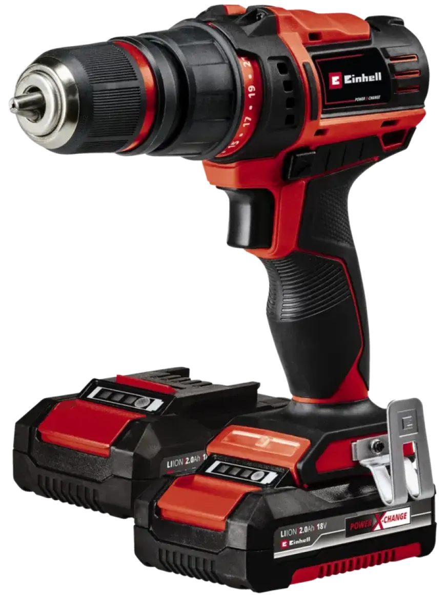 Einhell 18V accuboormachine TE-CD 18/45 Li Kit incl. 2 accu's 2Ah + snellader + 22-delige boren- en bitset + koffer