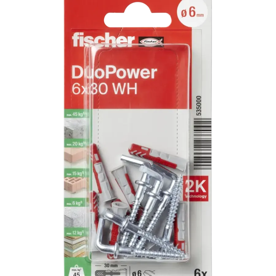 Fischer Universeelplug DuoPower 6x30mm met schroefduim 6 stuks