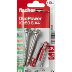 Fischer Universeelplug DuoPower 10x50 mm met RVS schroef 2 stuks