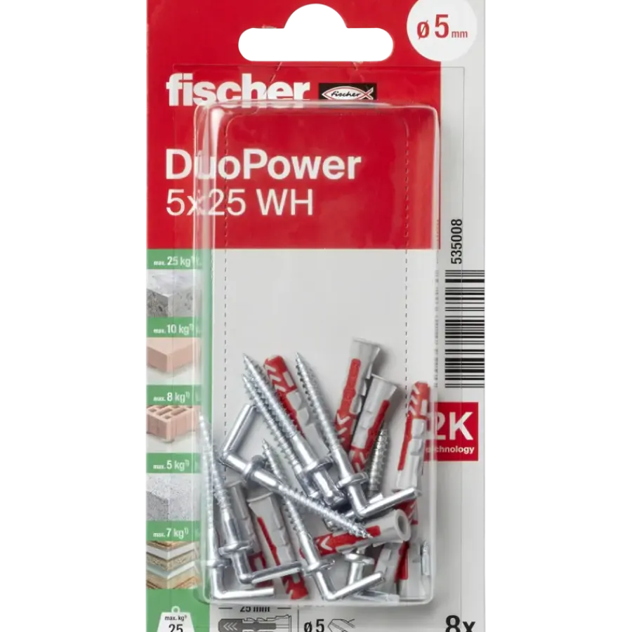 Fischer Universeelplug DuoPower 5x25mm met schroefduim 8 stuks
