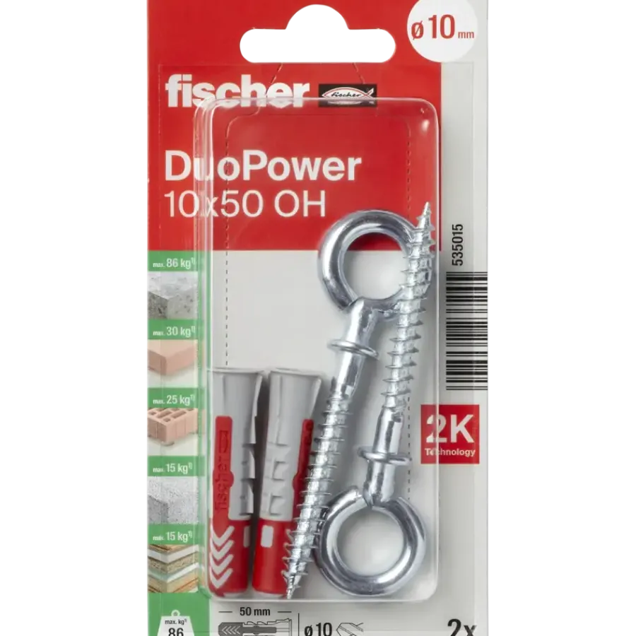 Fischer Universeelplug DuoPower 10x50mm met schroefoog 2 stuks