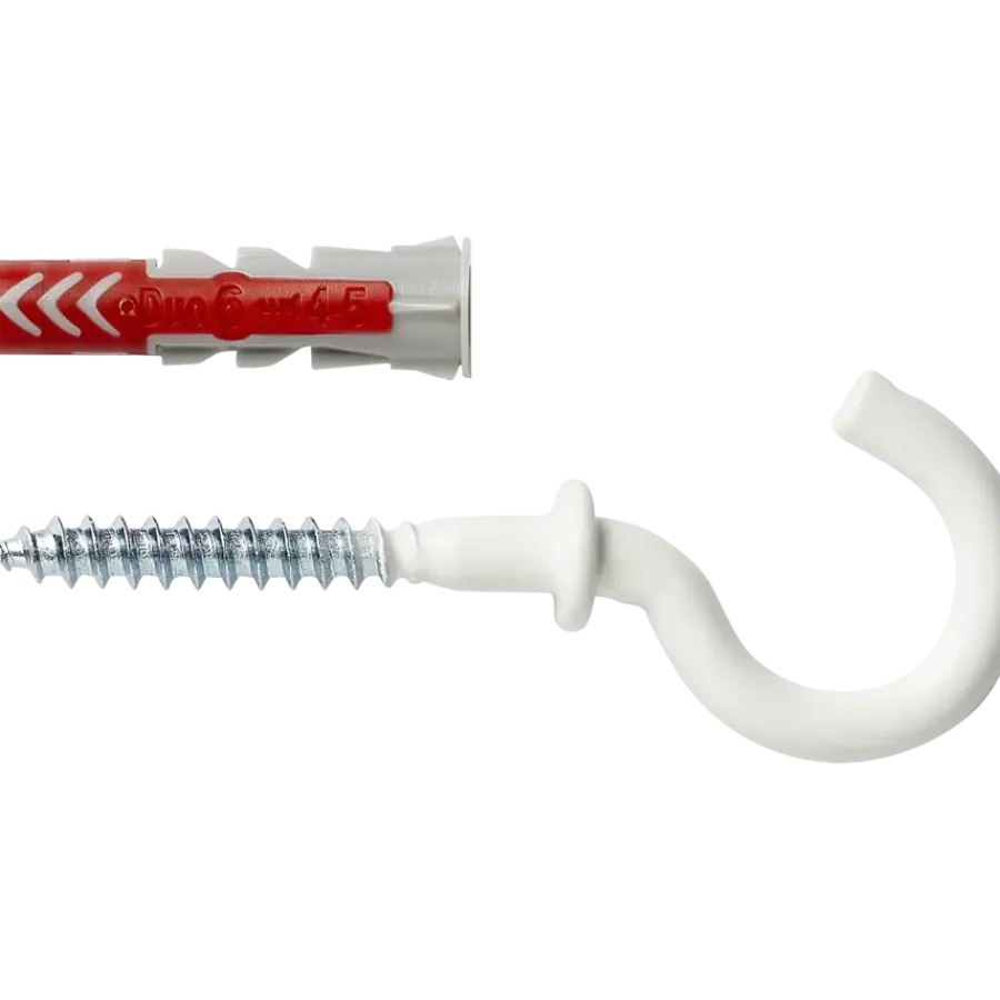 Fischer Universeelplug DuoPower 6x30mm met witte schroefhaak 6 stuks