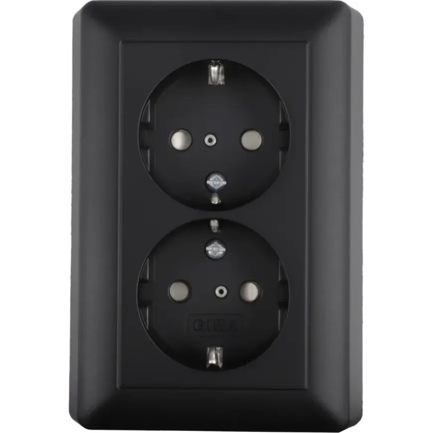 Gira E2 Inbouw Dubbel Geaard Stopcontact Mat Zwart