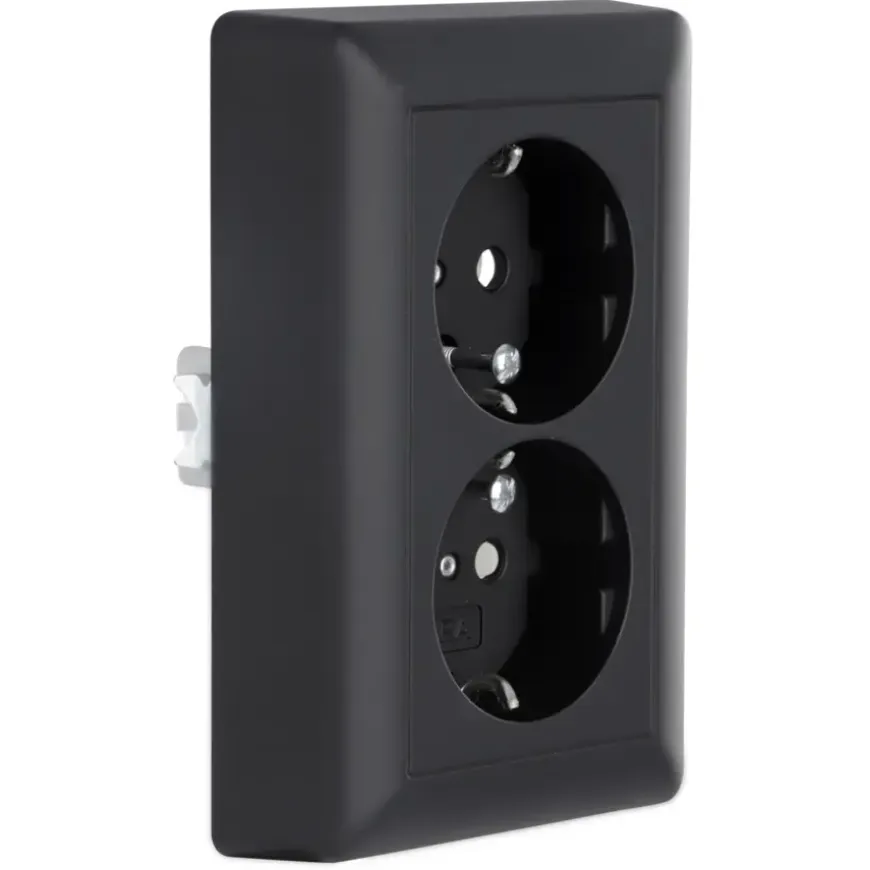 Gira E2 Inbouw Dubbel Geaard Stopcontact Mat Zwart