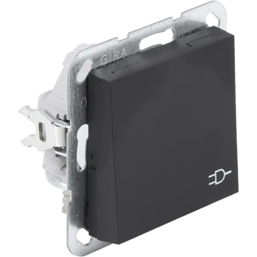 Gira E2 Inbouw Enkel Geaard Stopcontact met Klepje Mat Zwart