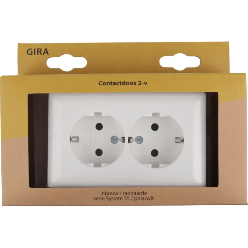 Gira ST55 Inbouw Dubbel Geaard Stopcontact Wit