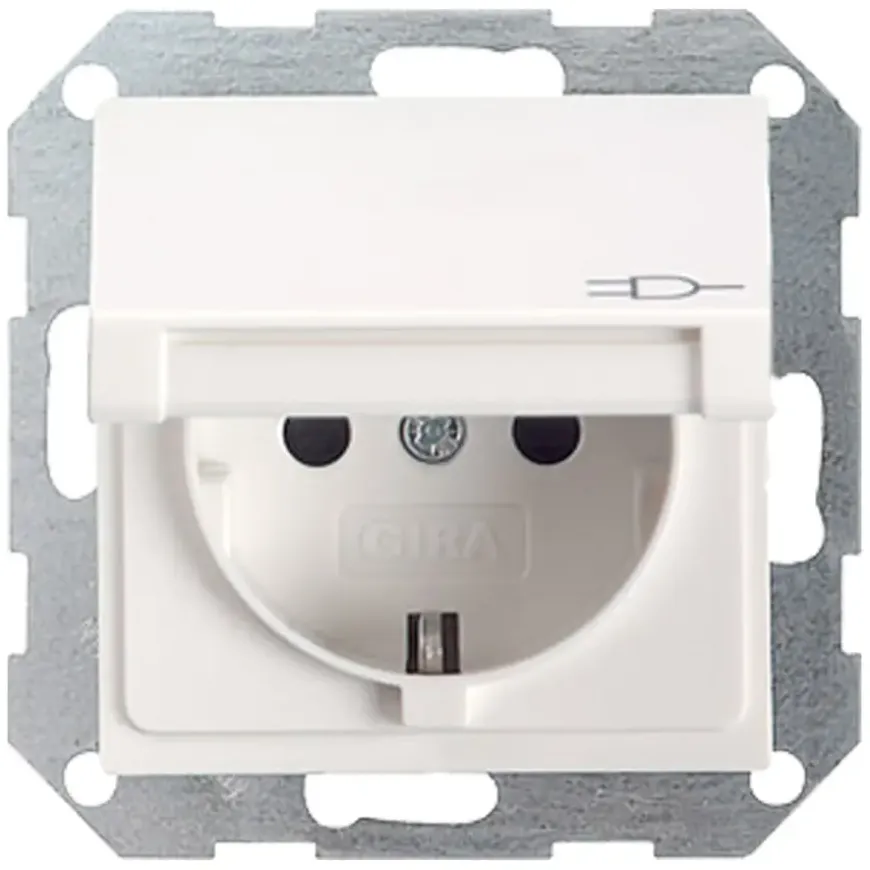 Gira ST55 inbouw enkel geaard stopcontact met klep wit