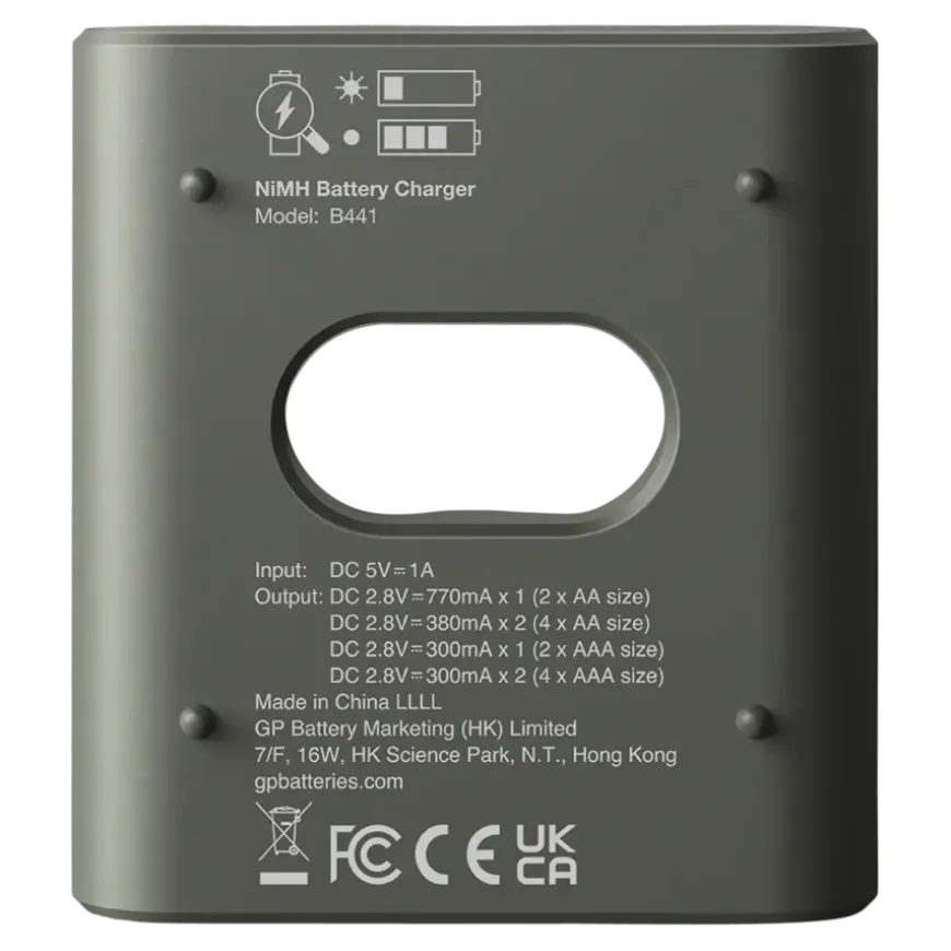 GP Batterijlader 411 + 4x oplaadbare batterijen AAA 850mAh ReCyko + Micro USB-lader