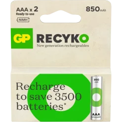GP Batterij Oplaadbaar AAA NiMH 850mAh ReCyko 1,2V 2 Stuks