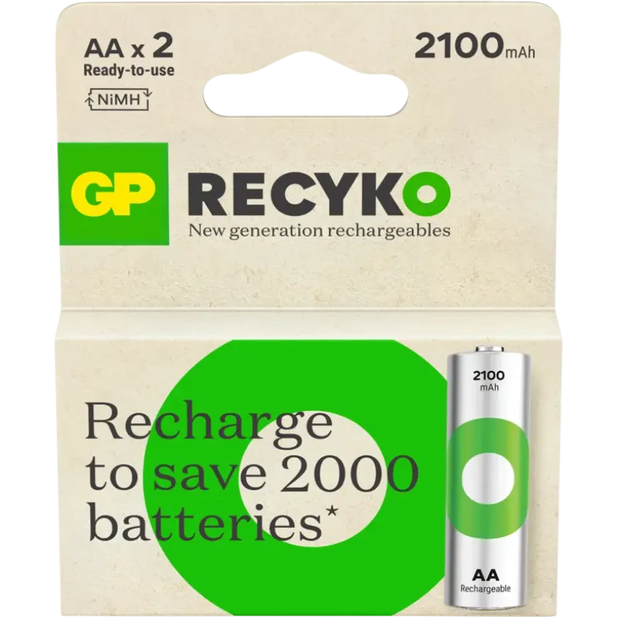 GP Batterij Oplaadbaar AA NiMH 2100mAh ReCyko 1,2V 2 Stuks
