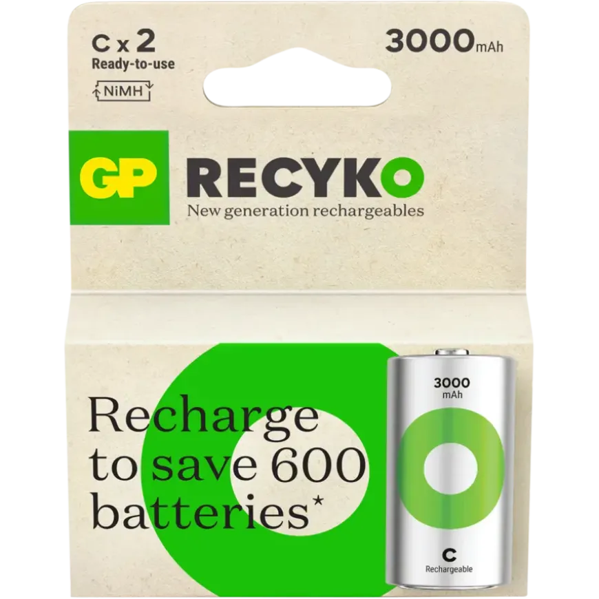 GP Batterij Oplaadbaar C NiMH 3000mAh ReCyko 1,2V 2 Stuks