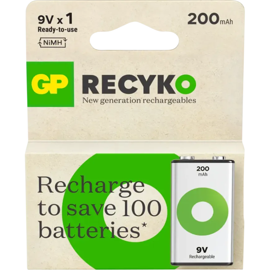 GP Batterij Oplaadbaar 9V NiMH 200mAh ReCyko 8,4V 1 Stuk
