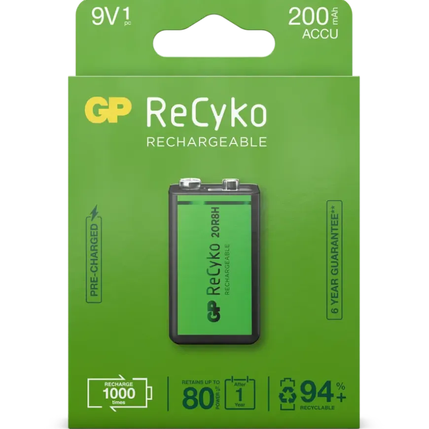 GP Batterij Oplaadbaar 9V NiMH 200mAh ReCyko 8,4V 1 Stuk