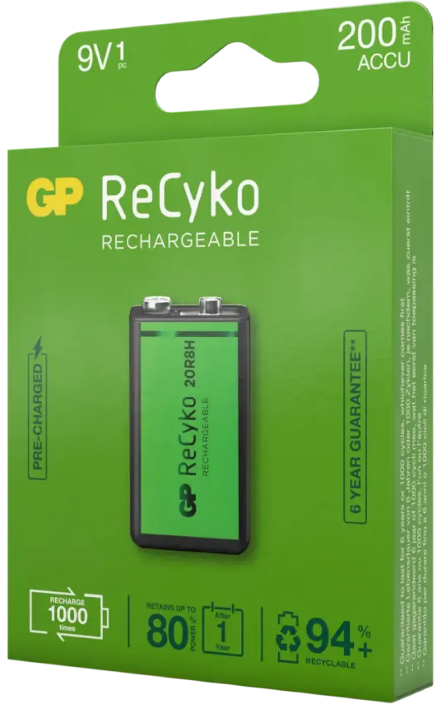 GP Batterij Oplaadbaar 9V NiMH 200mAh ReCyko 8,4V 1 Stuk