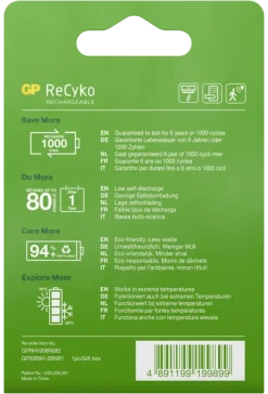 GP Batterij Oplaadbaar 9V NiMH 200mAh ReCyko 8,4V 1 Stuk