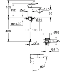 Grohe Dice wastafelmengkraan S-Size Push open Mat Zwart