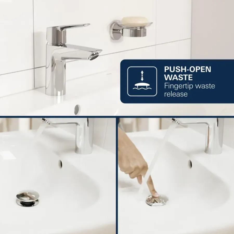 Grohe Dice wastafelmengkraan S-Size Push open Chroom