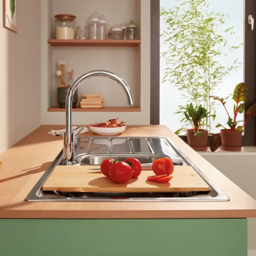 Grohe Keukenmengkraan Start Edge Hoge Uitloop Uittrekbare Mousseur Chroom