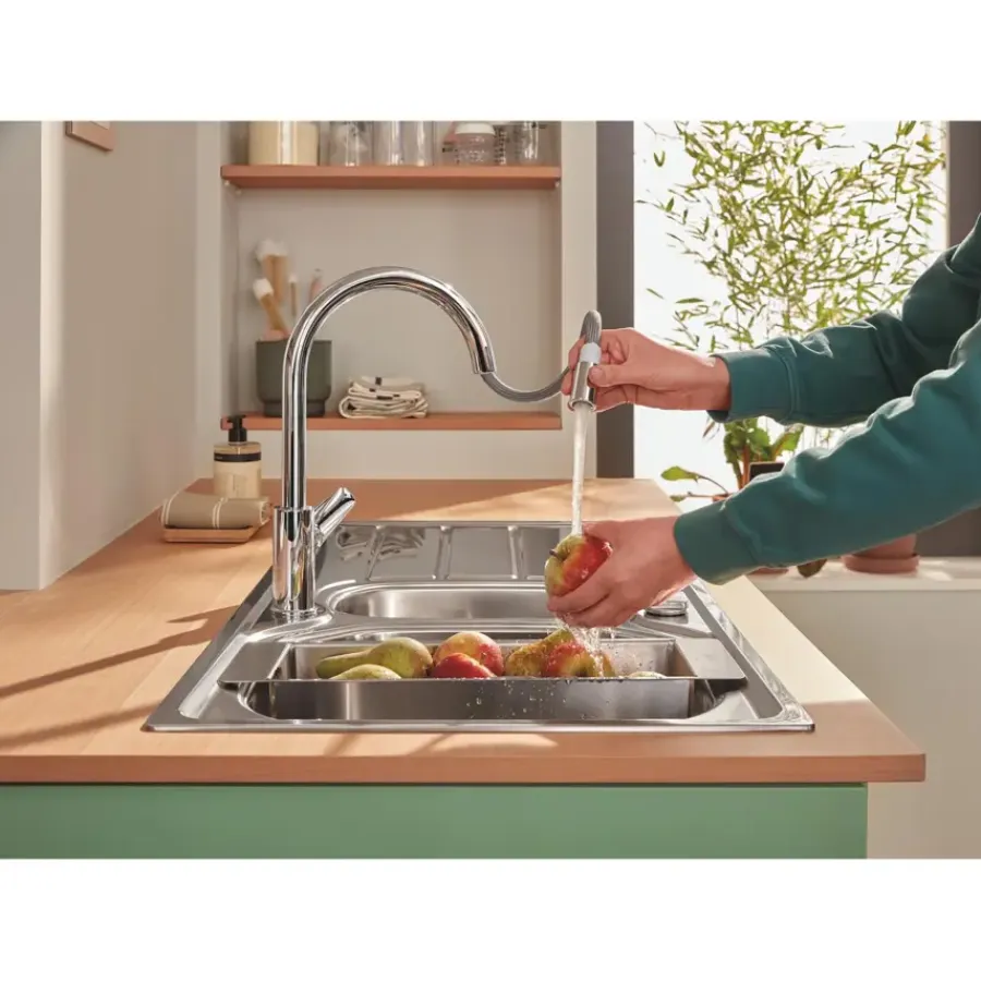 Grohe Keukenmengkraan Start Edge Hoge Uitloop Uittrekbare Mousseur Chroom