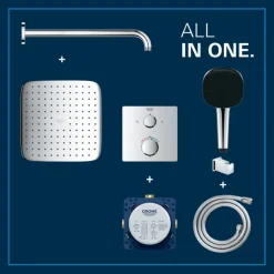 Grohe Precision Thermostat Perfect inbouw douchesysteem met Vitalio Comfort 250 hoofddouche vierkant Chroom