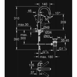 Grohe Start Flow L-size éénhendel wastafelkraan met waste Chroom